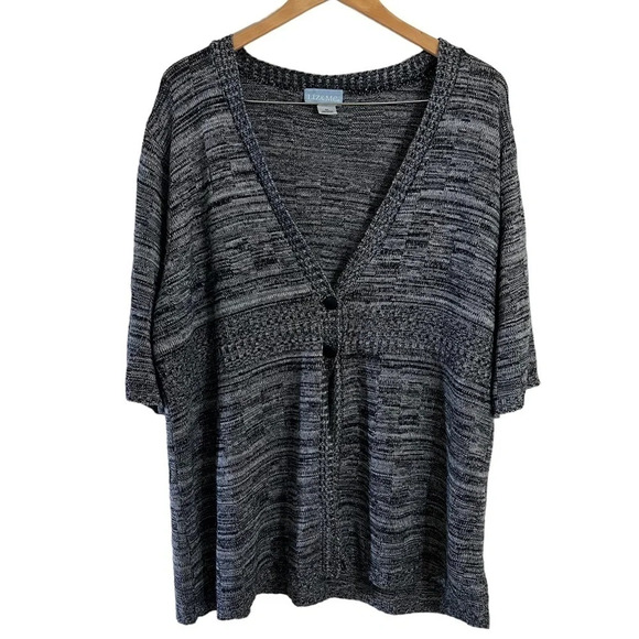 Liz & Me Gray Cardigan Sweater Plus Size 2X V Neck Short Sleeves Neutral Knit - Picture 1 of 7